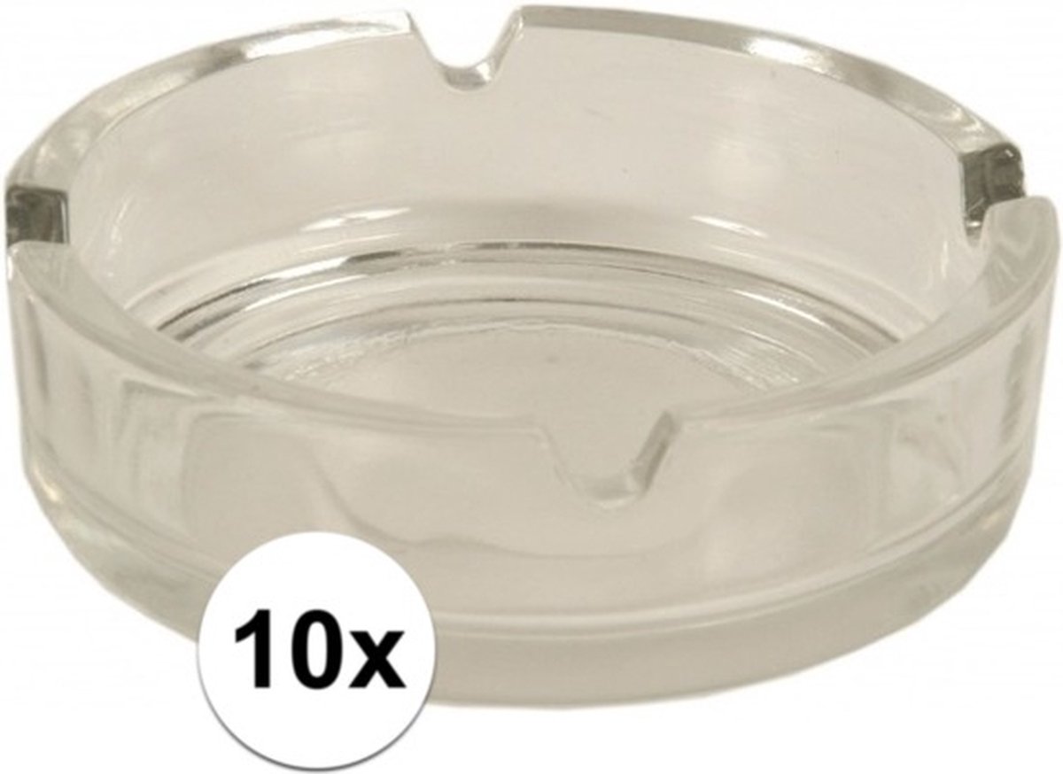 Goedkoopste 10x Glazen asbakken 10.5 cm - Voordelige asbak 10 stuks