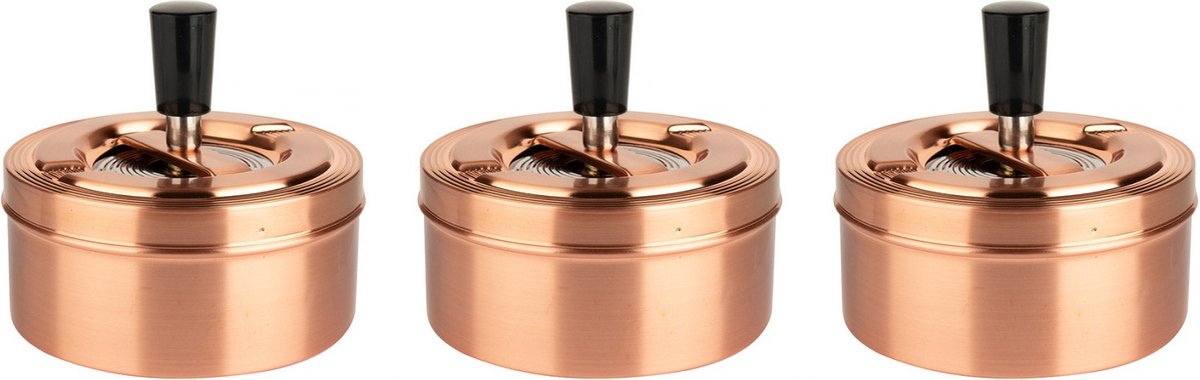 Bookwill draaiasbak / drukasbak - 3x stuks - rose goud - D11 x H6,5 cm - metaal - Terrasasbak - Stormasbak