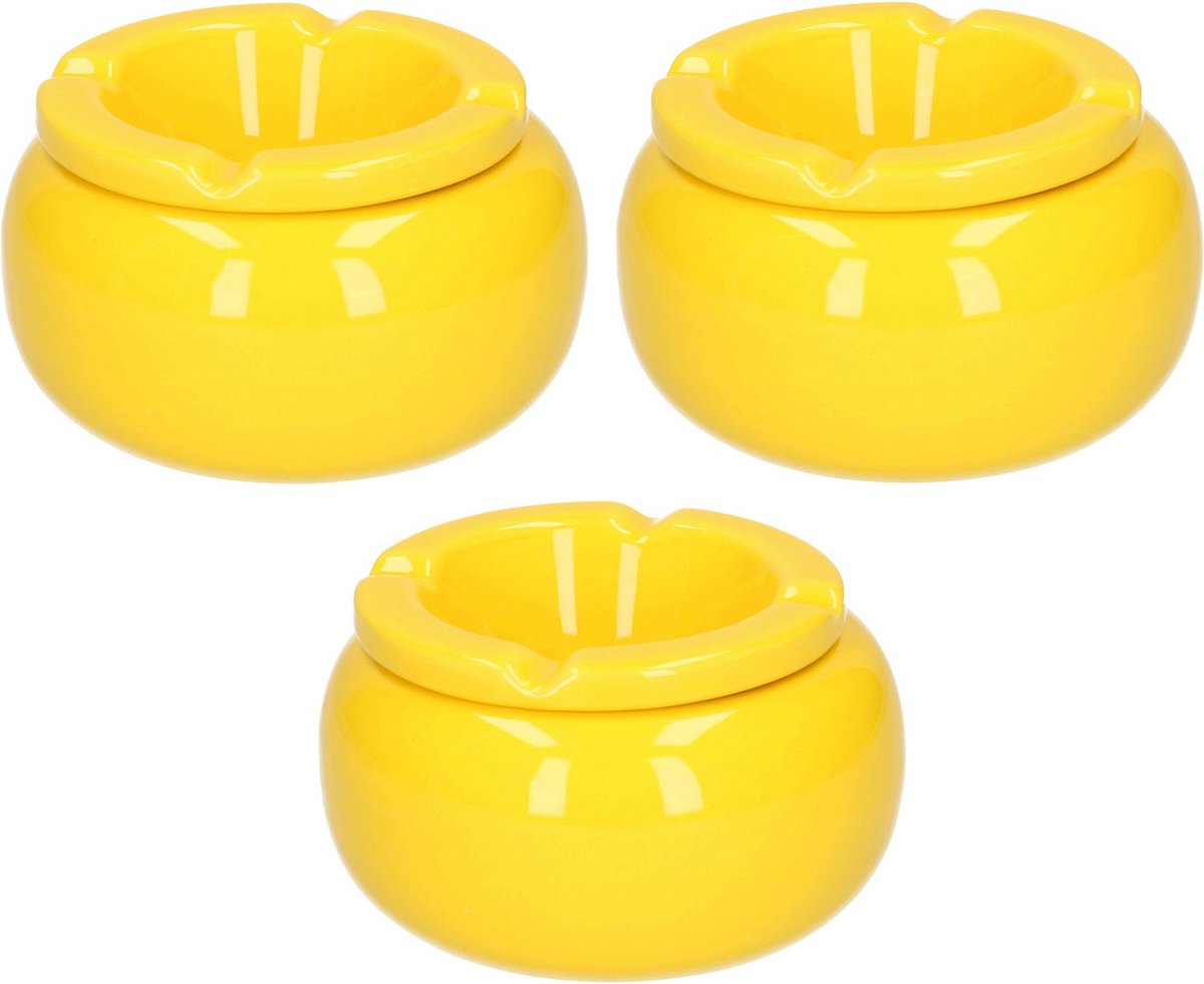 Goedkoopste Cepewa Stormasbak - 3x stuks - geel - rond - 11 cm - keramiek - asbak voor buiten - terras asbak