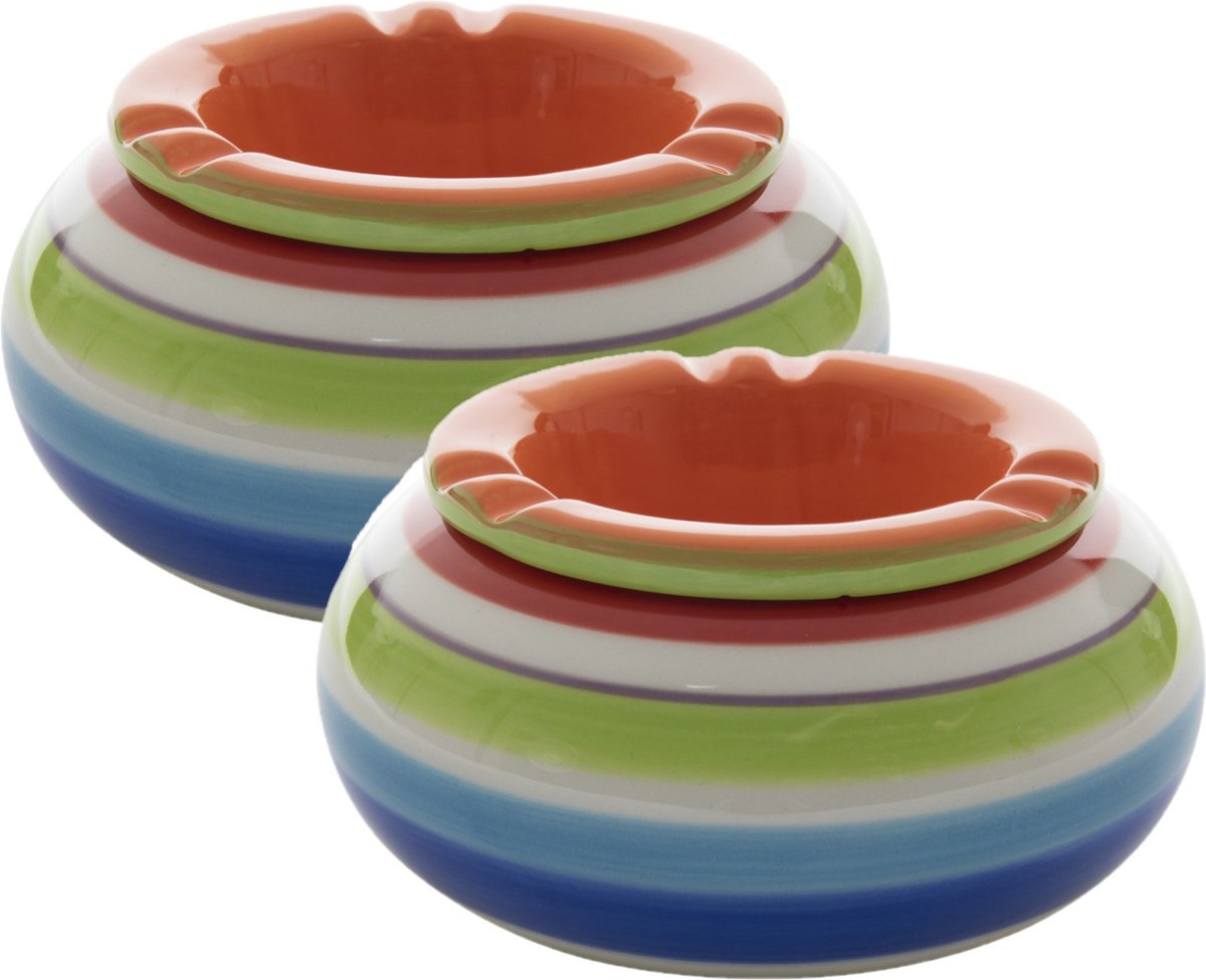 Goedkoopste Set van 3x stuks dolomite keramiek storm asbakken oranje bovenzijde multi-kleuren onderkant van 11.5 x 6.5 cm
