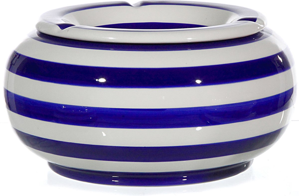 Goedkoopste Stormasbak - 1x - blauw/wit - rond - terras asbak - 23 cm - keramiek