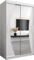 InspireMe - Kledingkast met 2 schuifdeuren, Modern-stijl, Een kledingkast met planken en een spiegel (BxHxD): 120x200x62 - KAHUNA 120 Wit Mat