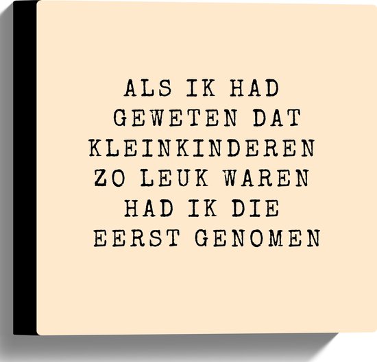 WallClassics - Canvas  - Tekst: ''Als ik had geweten dat kleinkinderen zo leuk waren had ik die eerst genome'' Lichtroze - 30x30 cm Foto op Canvas Schilderij (Wanddecoratie op Canvas)