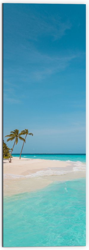 WallClassics - Dibond - Tropisch Strand met Palmbomen - 50x150 cm Foto op Aluminium (Met Ophangsysteem)