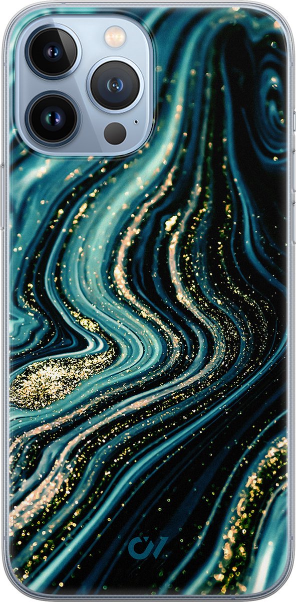 Hoesje geschikt voor Apple iPhone 13 Pro Max - Blue Marble Waves - - Blauw - Apple - Casevibes