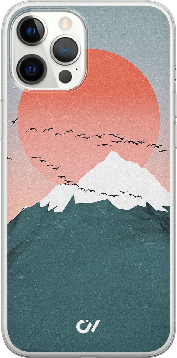 Hoesje geschikt voor Apple iPhone 12 Pro Max - Mountain Birds - - Blauw - Apple - Casevibes