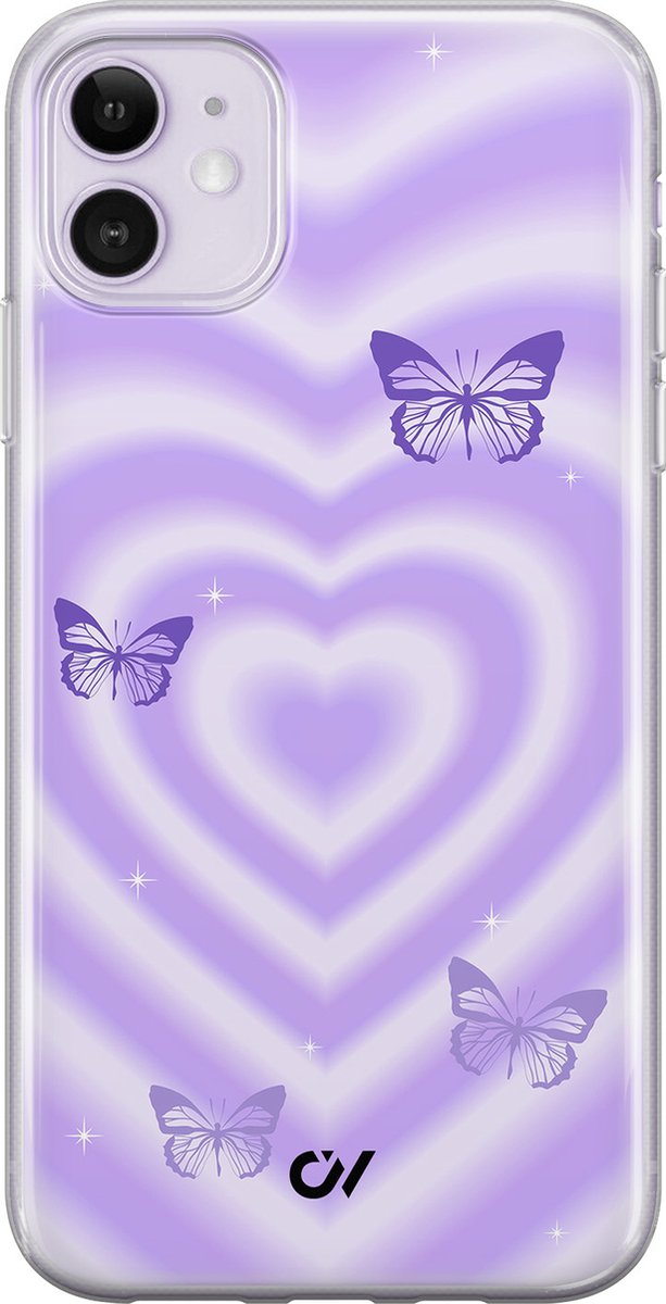 Hoesje geschikt voor Apple iPhone 11 - Retro Hart Vlinder - - Paars - Apple - Casevibes