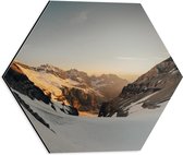 WallClassics - Dibond Hexagon - Sneeuw op Bruine Bergen - 40x34.8 cm Foto op Hexagon (Met Ophangsysteem)