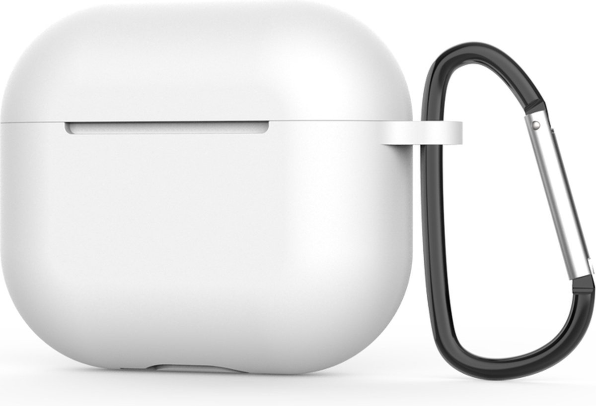 Apple AirPods 3 Hoesje in het Wit met Clip - TCH - Siliconen - met Haak - Case - Cover - Soft Case - Onepiece