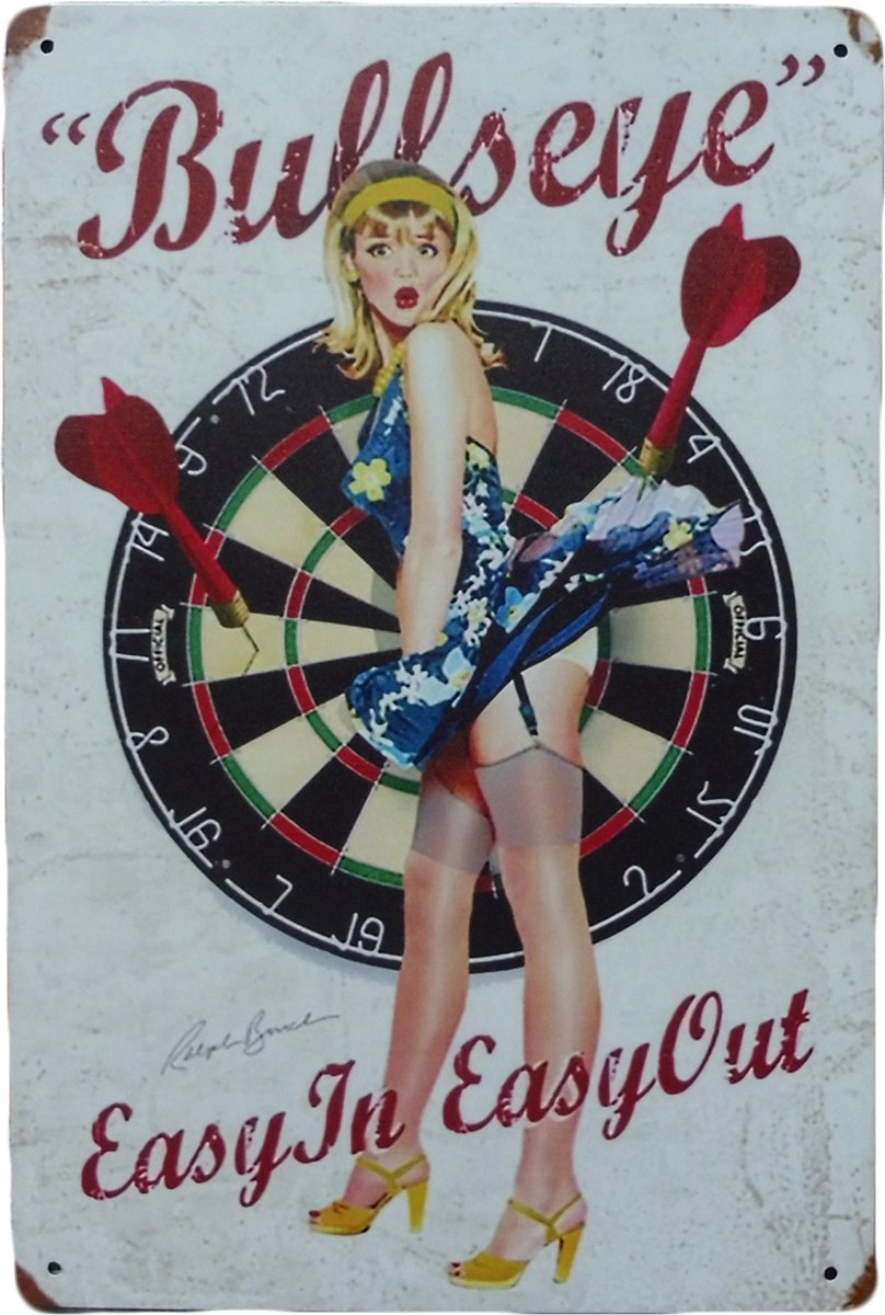 Wandbord - Bulls eye - Darts - Metalen wandbord - Mannen cadeautjes - Mancave - Wanddecoratie - Mancave decoratie - Wandborden - Retro - 20 x 20 cm - Dart - Cave & Garden