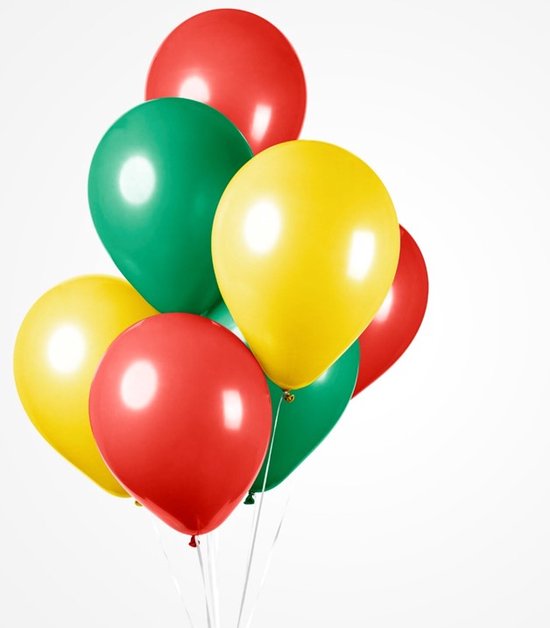 Ballonnen rood geel groen – carnaval – 12 inch-30 cm – 100 stuks.