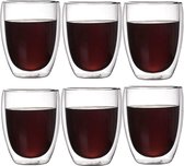 Faseras Theeglazen Set - Dubbelwandige Cappuccino Glazen - 350 ml - 6 Stuks - Latte Macchiato Koffieglazen - 6x Dubbelwandig Thee Glas / Koffie Kop - Koffieglas - Kopjes