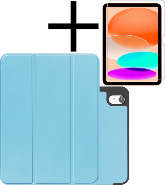 Hoesje Geschikt voor iPad 2022 Hoesje Case Hard Cover Hoes Book Case Met Uitsparing Geschikt voor Apple Pencil Met Screenprotector - Lichtblauw
