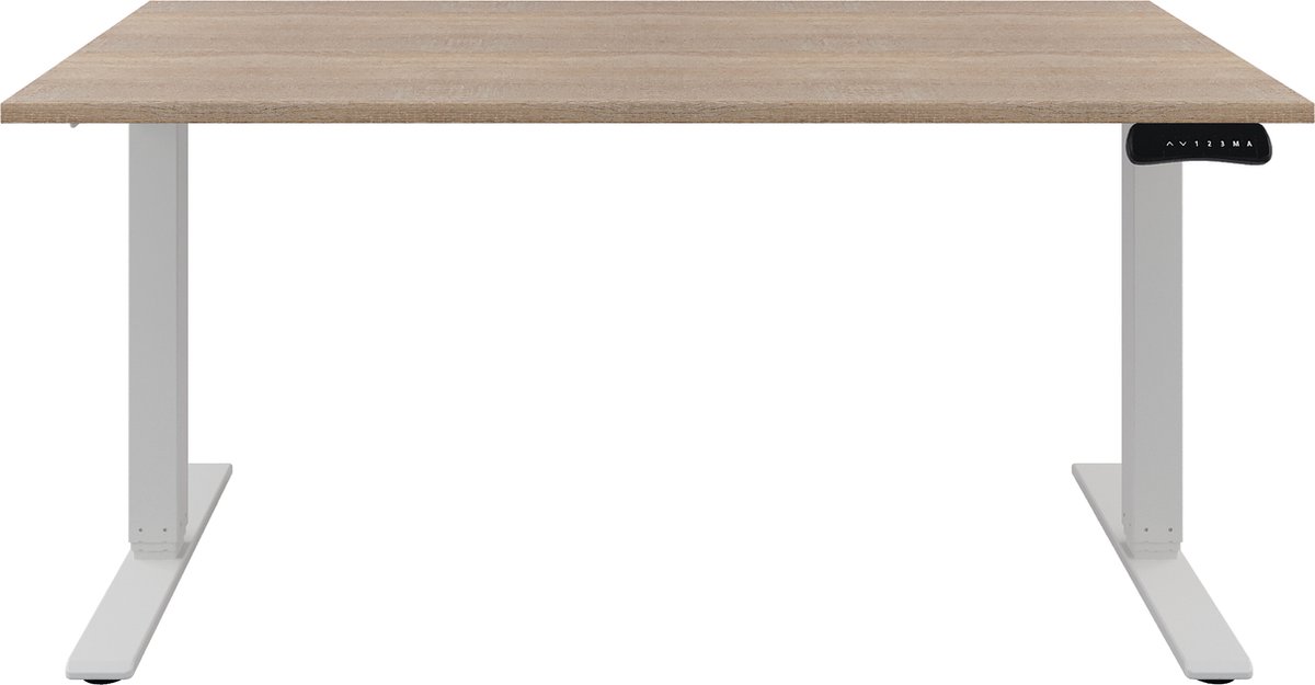 Zit sta Bureau  Verstelbaar bureau  140 x 80  Robson eiken  Wit onderstel - 2 motoren-- blad- onderstel- x80