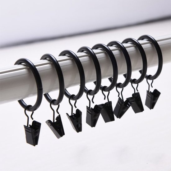 Douchegordijn Ringen Set -Set van 12 - 25 mm Diameter - Zwart - Ringen Douche Gordijn - Shower Curtain Rings