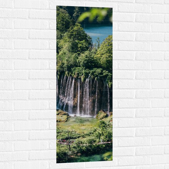 WallClassics - Muursticker - Watervallen vanuit Bomen naar Beneden - 40x120 cm Foto op Muursticker