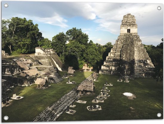 WallClassics - Tuinposter – Piramide van de Grote Jaguar - Guatemala  - 80x60 cm Foto op Tuinposter  (wanddecoratie voor buiten en binnen)