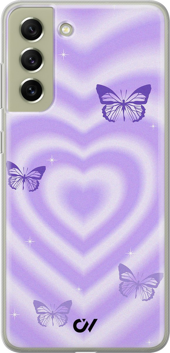Hoesje geschikt voor Samsung Galaxy S21 FE hoesje - Retro Hart Vlinder - - Paars - - Casevibes