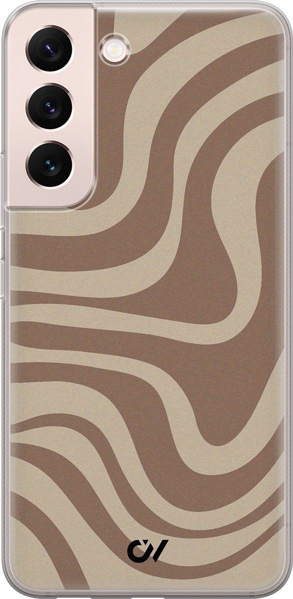Hoesje geschikt voor Samsung Galaxy S22 hoesje - Brown Abstract Waves - - Bruin - - Casevibes