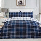 BERKATMARKT - Sleepdown Dekbedovertrekset met Schotse ruit, omkeerbaar, kingsize bed, 230 x 220 cm, marineblauw/wit