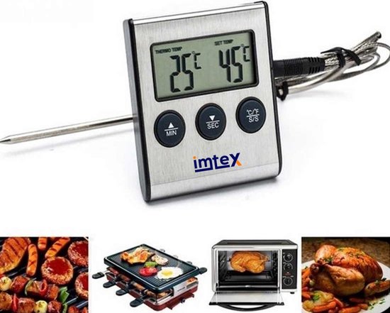 Imtex- Digitale vlees Thermometer met Timer - RVS - Keukenthermometer |  bol.com