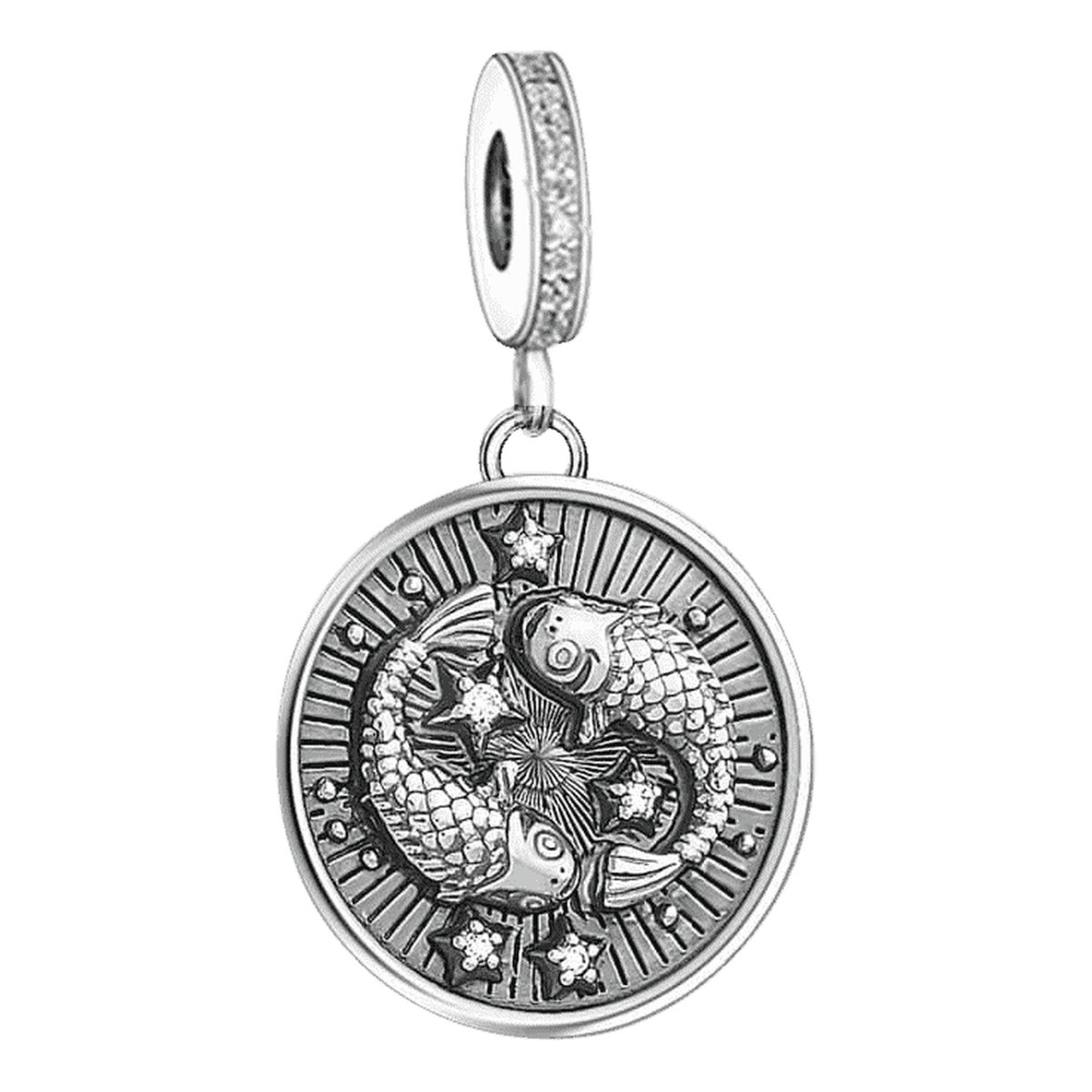 Tracelet - Zilveren bedels Bedel Vissen | Charm model met zirkonia | 925 Sterling Zilver - Pandora compatible - 925 Zilver Certificaat - Horoscoop