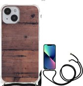 Anti Shock hybrid Case Geschikt voor iPhone 14 Telefoon Hoesje met doorzichtige rand Old Wood