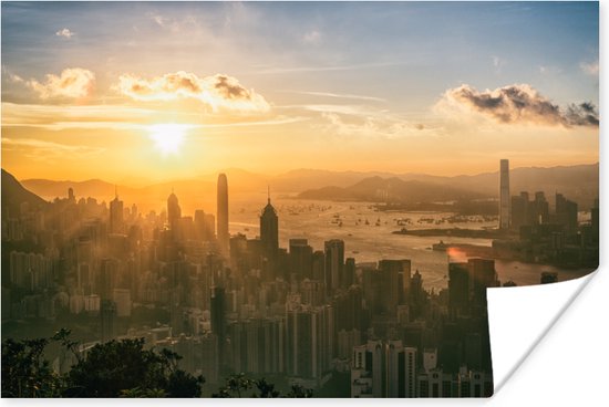 Poster Hong Kong zonsondergang - 180x120 cm XXL