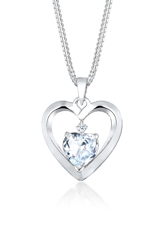 Elli PREMIUM Dames Halsketting dames met hartjes hanger diamant (0.015 ct.) en cubic zirconia in 925 sterling zilver