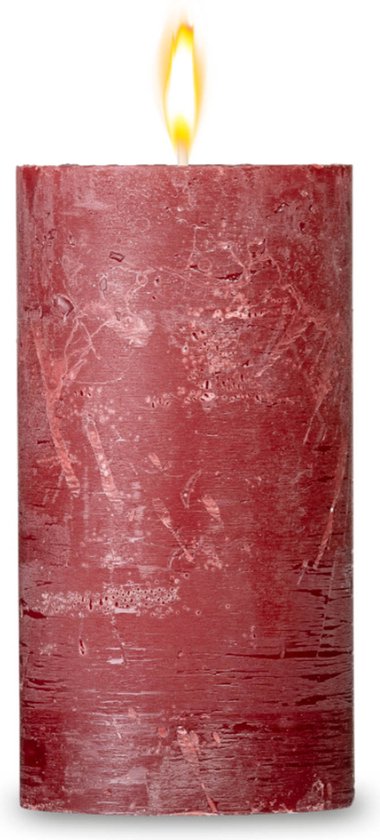 Blokker rustieke cilinderkaars - rood - 7x13 cm