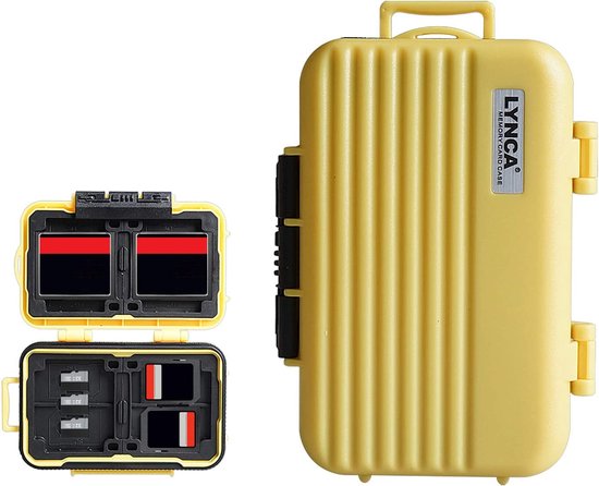 LENSGO Camera Batterij & Geheugenkaart Case – Oranje, ABS+PC, Waterdicht & Schokbestendig, Voor 2 Accu’s, 4 SD, 2 CF/XQD, Incl. Karabijnhaak