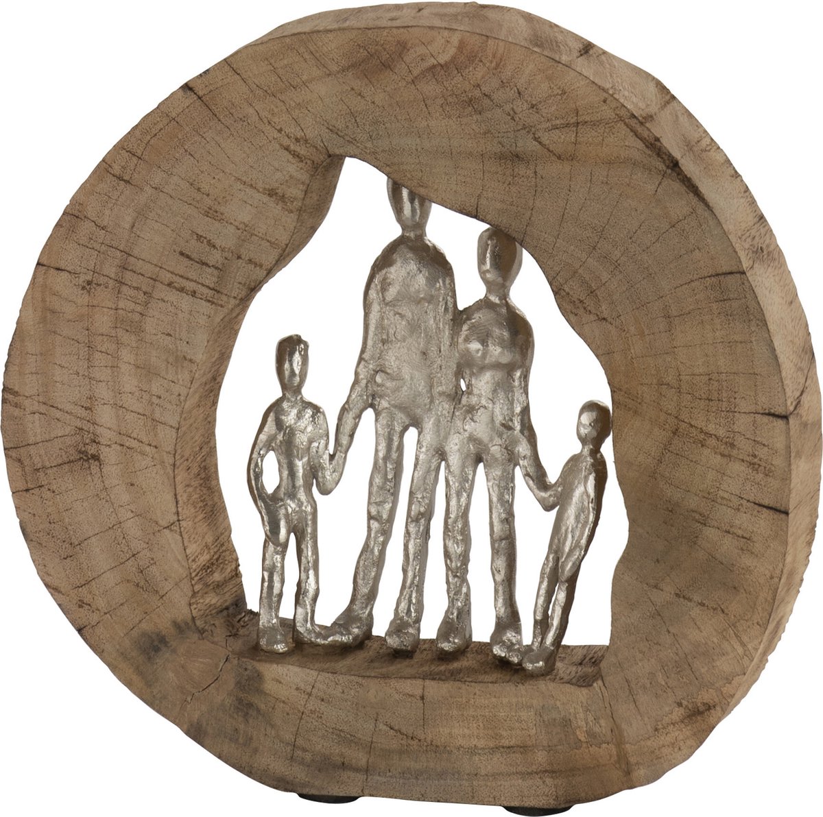 J-Line 3 Denkers Ringen Figuur decoratie - hout & metaal - naturel & wit -  woonaccessoires