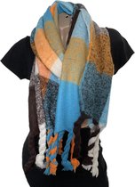 Lange Warme Sjaal - Geblokt - Oranje/Blauw - 210 x 50 cm (147)