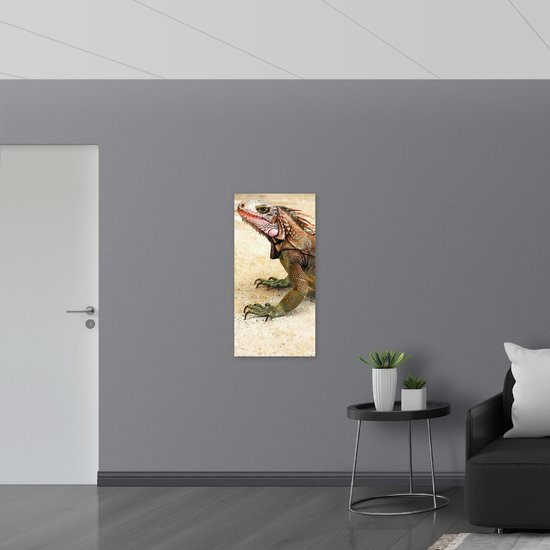 WallClassics - Bois - Iguane dans la rue - 50x100 cm - 12 mm d'épaisseur - Photo sur bois (avec système de suspension)