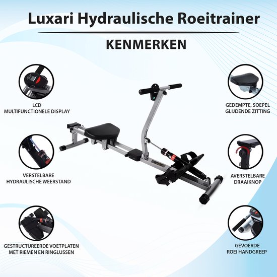 Luxari - Hydraulische Roeimachine - 12 Weerstand niveaus - Hometrainer - Roeiapparaat Fitness - Met LCD trainingscomputer