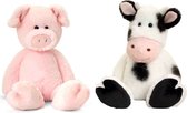 Keel Toys - Pluche knuffels koe en varken/biggetje vriendjes 25 cm