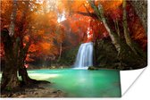Waterval tussen herfstbomen poster papier 60x40 cm - Foto print op Poster (wanddecoratie woonkamer / slaapkamer)