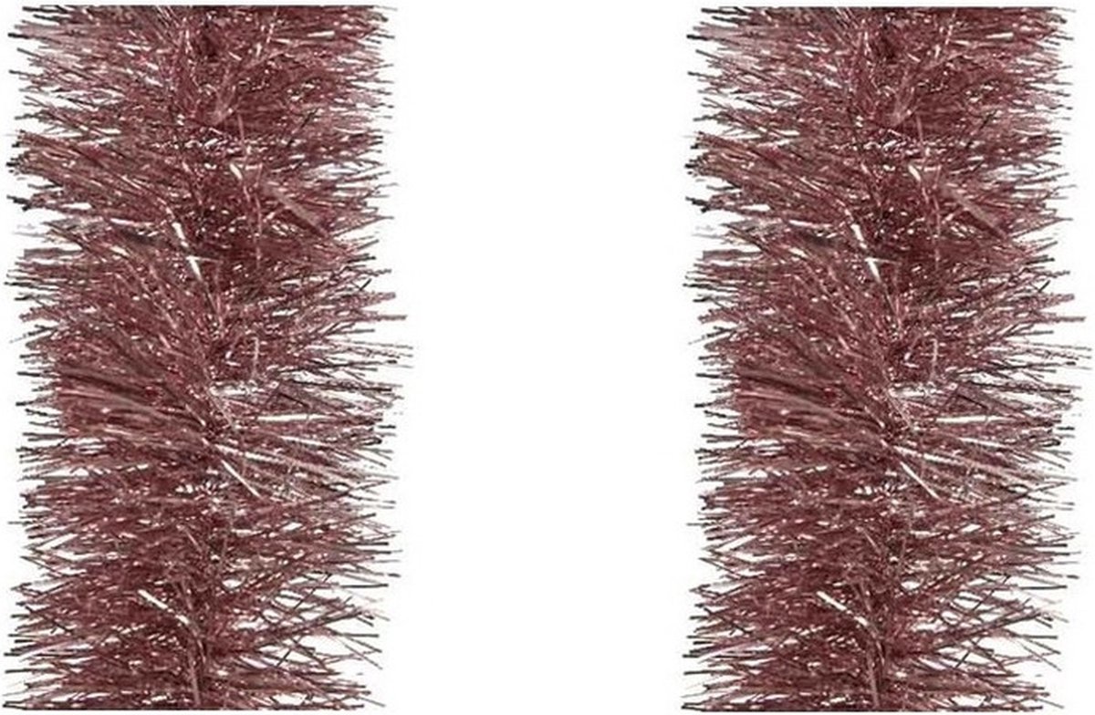 4x stuks kerstslingers oud roze 10 cm breed x 270 cm - Guirlande folie lametta - Oud roze kerstboom versieringen