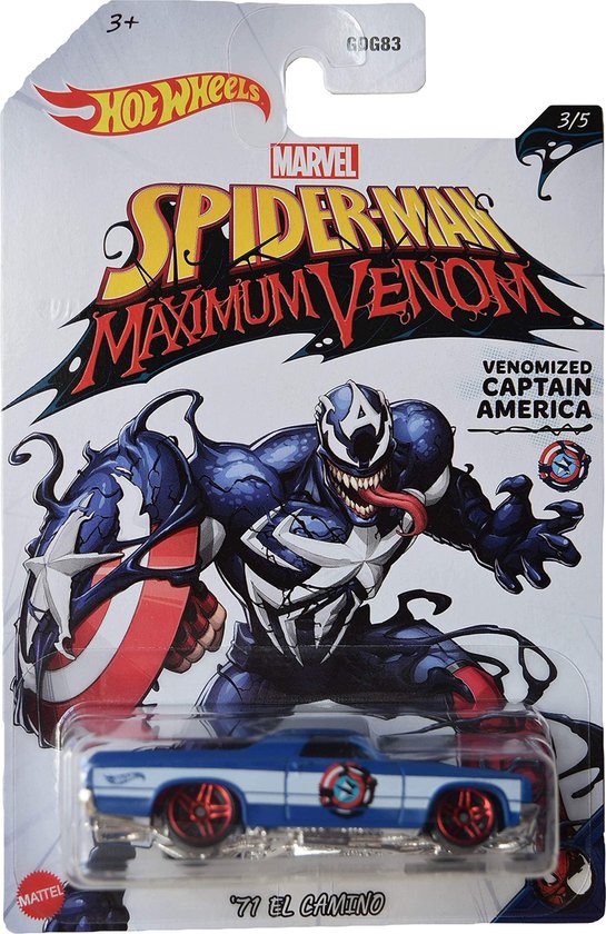 Hot Wheels Marvel Captain America El Camino - Die Cast voertuig - 7 cm - Spider-Man Maximum Venom