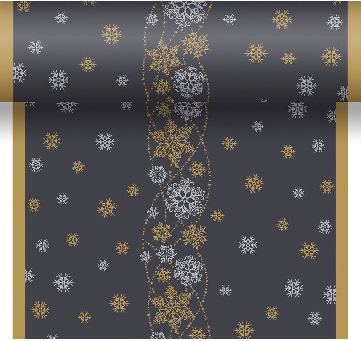2x stuks kerst thema tafellopers/placemats zwart met glitter sneeuwvlokken 40 x 480 cm - Kerstdiner tafeldecoratie versieringen