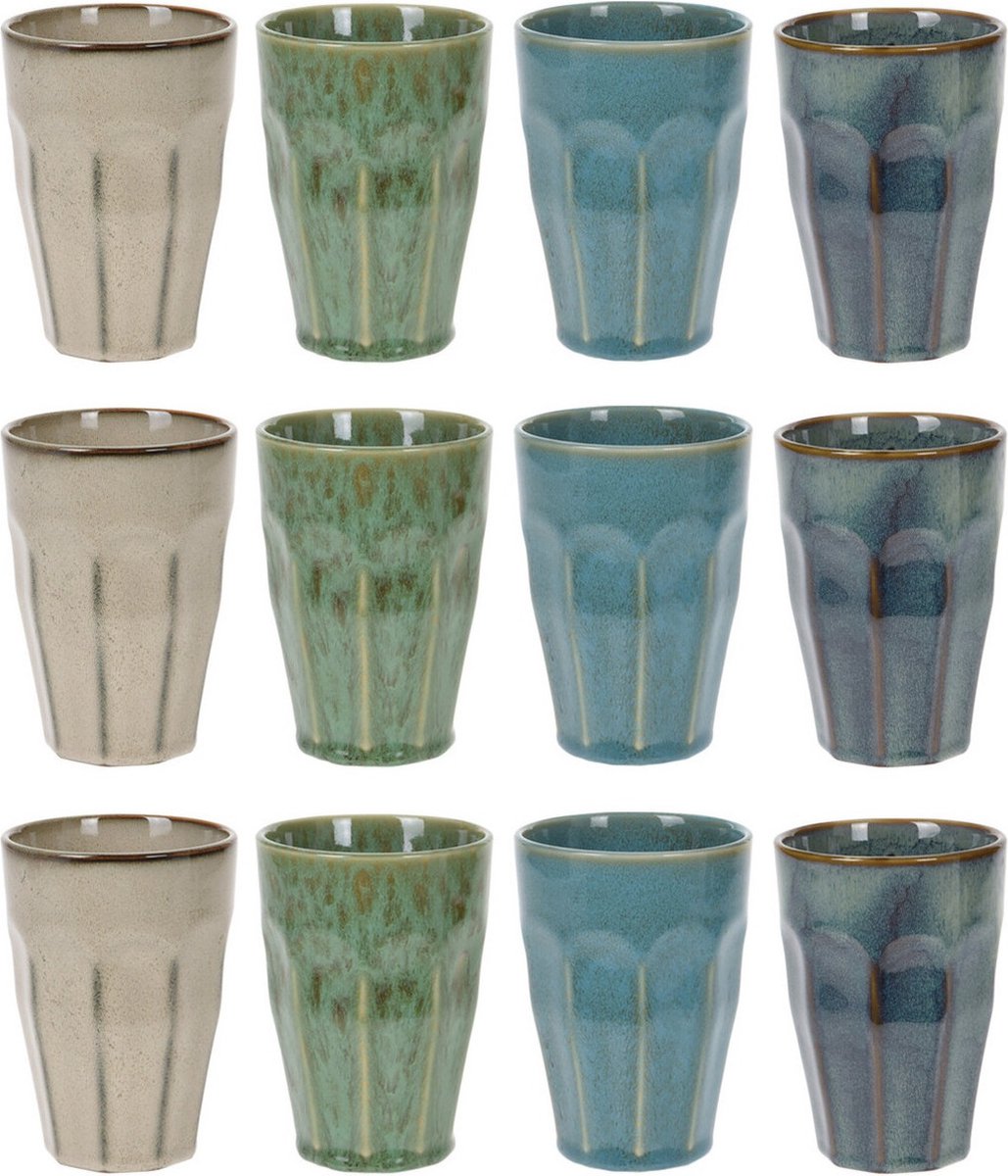 Koffiekopjes - porselein - klein - multi kleuren - set 12x stuks - 330 ml - theekopjes