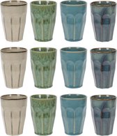 Set de 12 x grandes tasses/tasses à café colorées en porcelaine de luxe 330 ml - Tasses/tasses en porcelaine