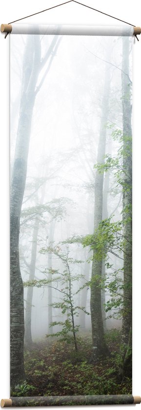 WallClassics - Textielposter - Kale Bomen in de Mist - 40x120 cm Foto op Textiel