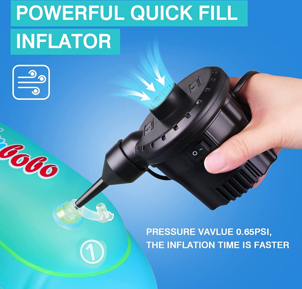 Irfora Electric Air Pump, Portable 500 W, Electric Pump, Air Bed, Pool Toy, Rafting, Boat, Fast Inflating, Electric Air Pump for Inflatable Boats, Rafts, Boats, Yoga Balls Etc