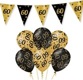 60 Jaar Verjaardag Decoratie Versiering - Feest Versiering - Vlaggenlijn - Ballonnen - Man & Vrouw - Zwart en Goud