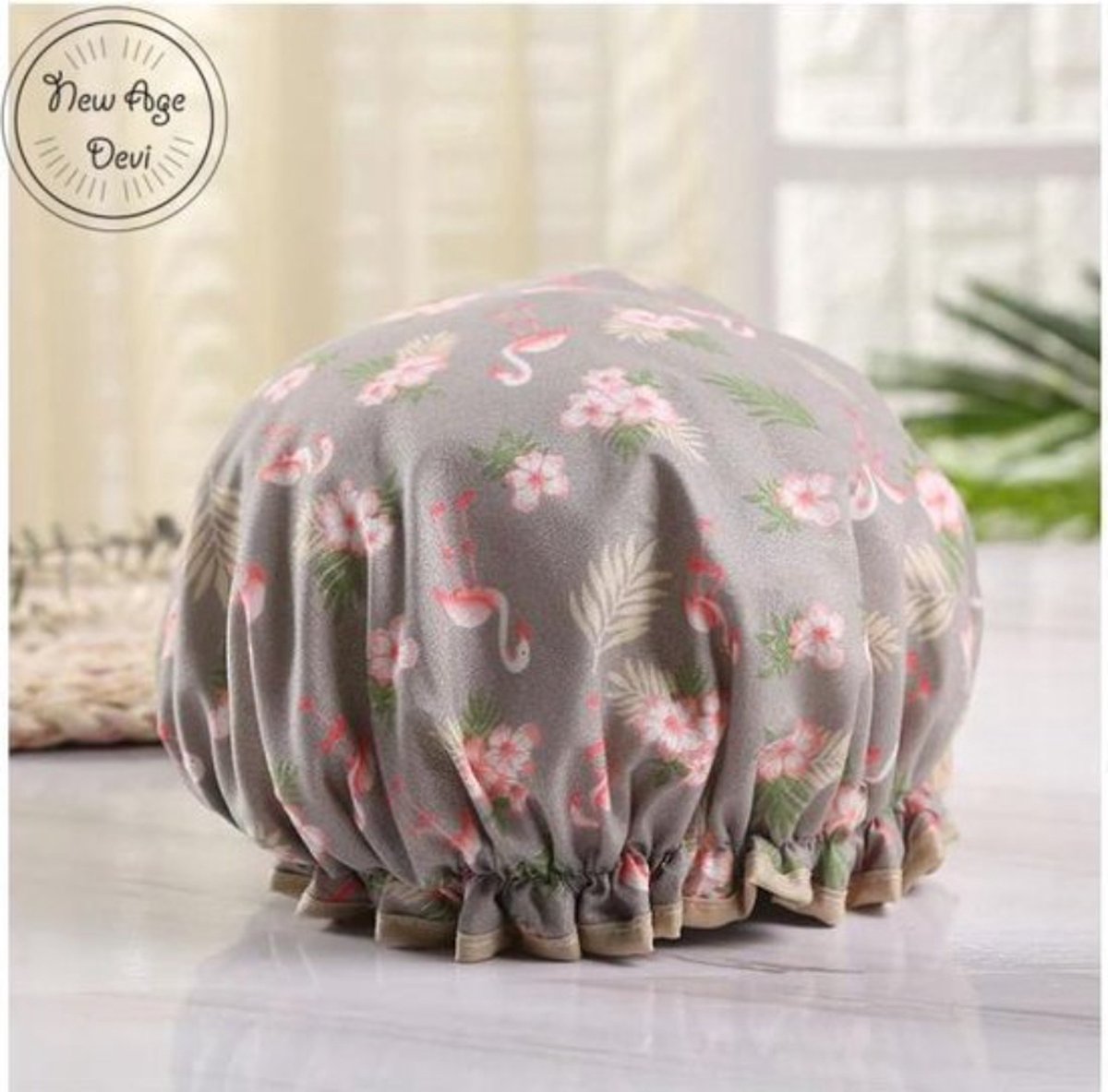 Goedkoopste 2 x Dikke Douche muts - Shower Cap - Grijs - Roze Flamingo - Waterdicht - BadMuts - Dubbele Laag - Douchemuts Haar Cover Bedekking - Vrouwen Benodigdheden DoucheCap Badkamer Accessoires