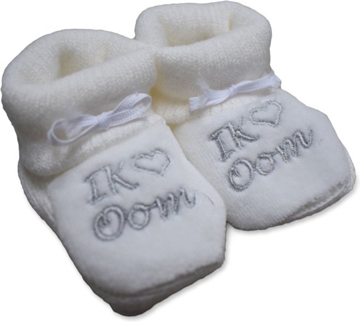 Kraamcadeau - Newborn Slofjes - I love Oom - Wit - 0-3 maanden - Eerste baby schoentjes