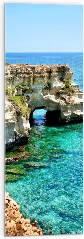 WallClassics - Verre Acrylique - Rocher Beige dans la Mer Bleue Claire - 30x90 cm Photo sur Verre Acrylique (Décoration murale sur Acrylique)