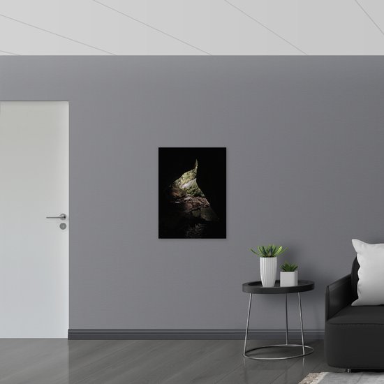 WallClassics - Poster Glossy - Petite Grotte Sombre dans la Forêt - 60x80 cm Photo sur Papier Poster avec Finition Brillante