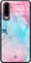 Casimoda® hoesje - Geschikt voor Huawei P30 - Marmer blauw roze - Hard Case Backcover - TPU - Multi - Marmer